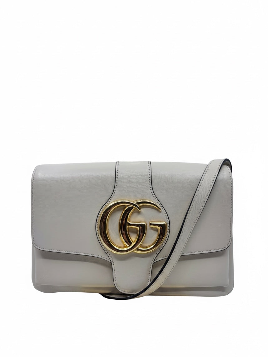 Posh Purse Co ivory Gucci Arli shoulder bag with gold-tone Double G hardware and structured leather silhouette