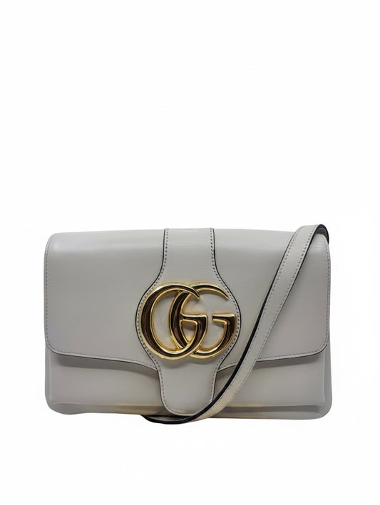 Posh Purse Co ivory Gucci Arli shoulder bag with gold-tone Double G hardware and structured leather silhouette