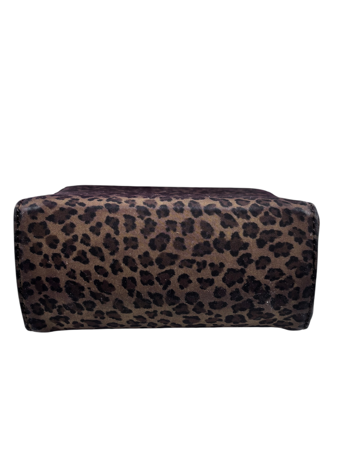 Posh Purse Co vintage Bottega box-frame crossbody bag featuring a brown and black leopard print pattern