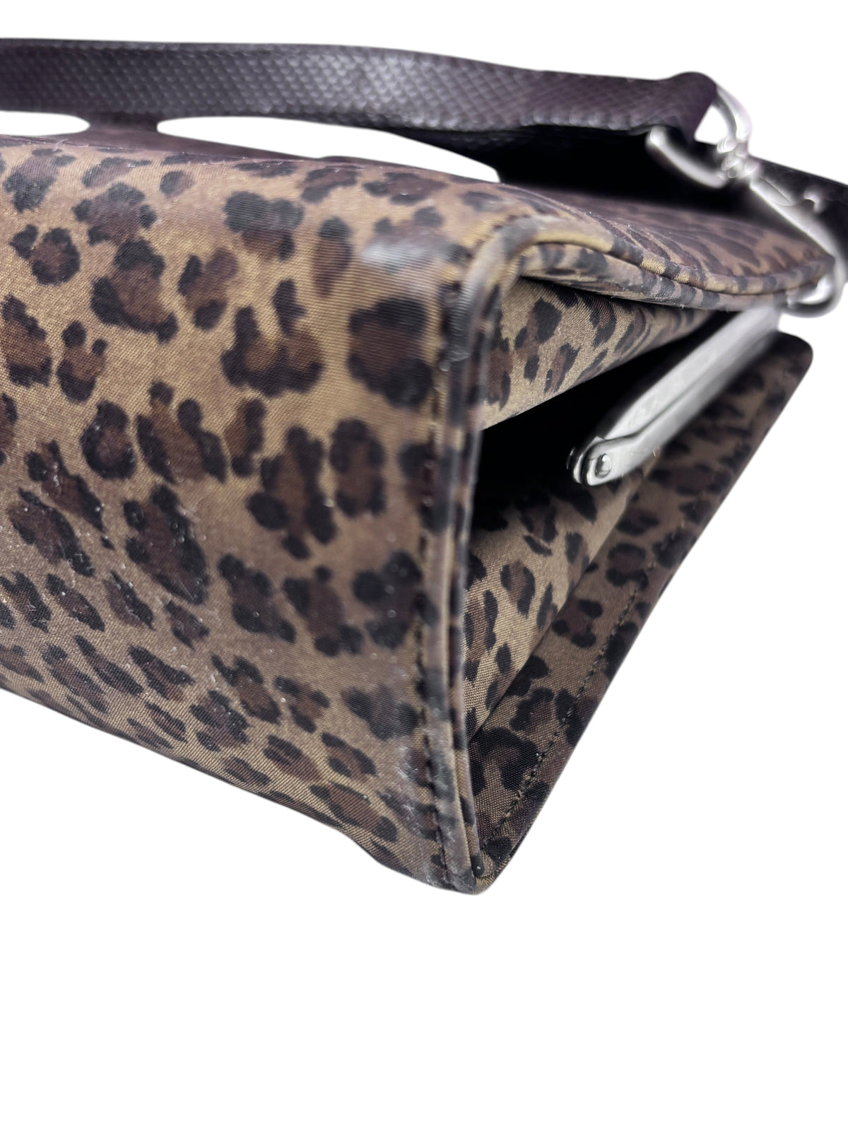 Posh Purse Co vintage Bottega leopard print box-frame crossbody bag with structured silhouette and dark shoulder strap