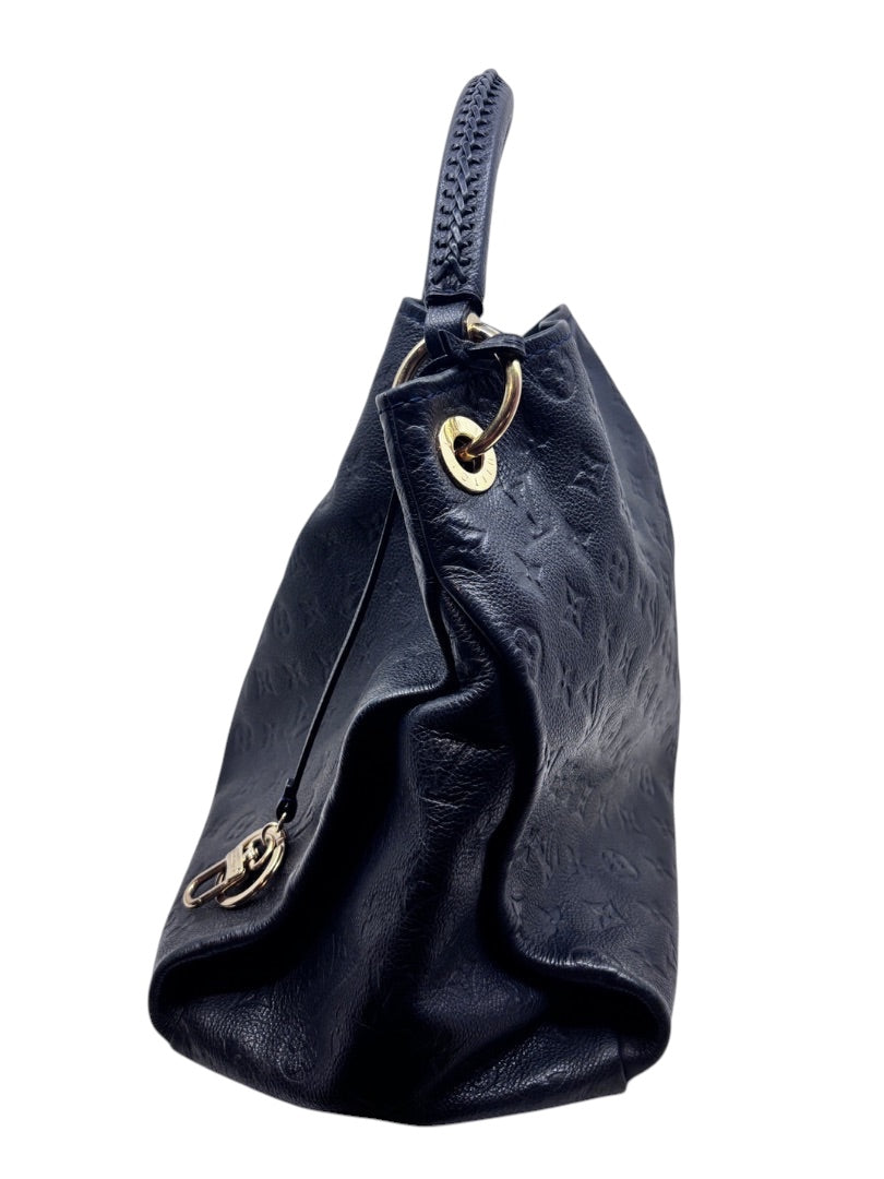 Posh Purse Co Louis Vuitton Artsy MM hobo bag in marine navy blue embossed Monogram Empreinte leather, side view