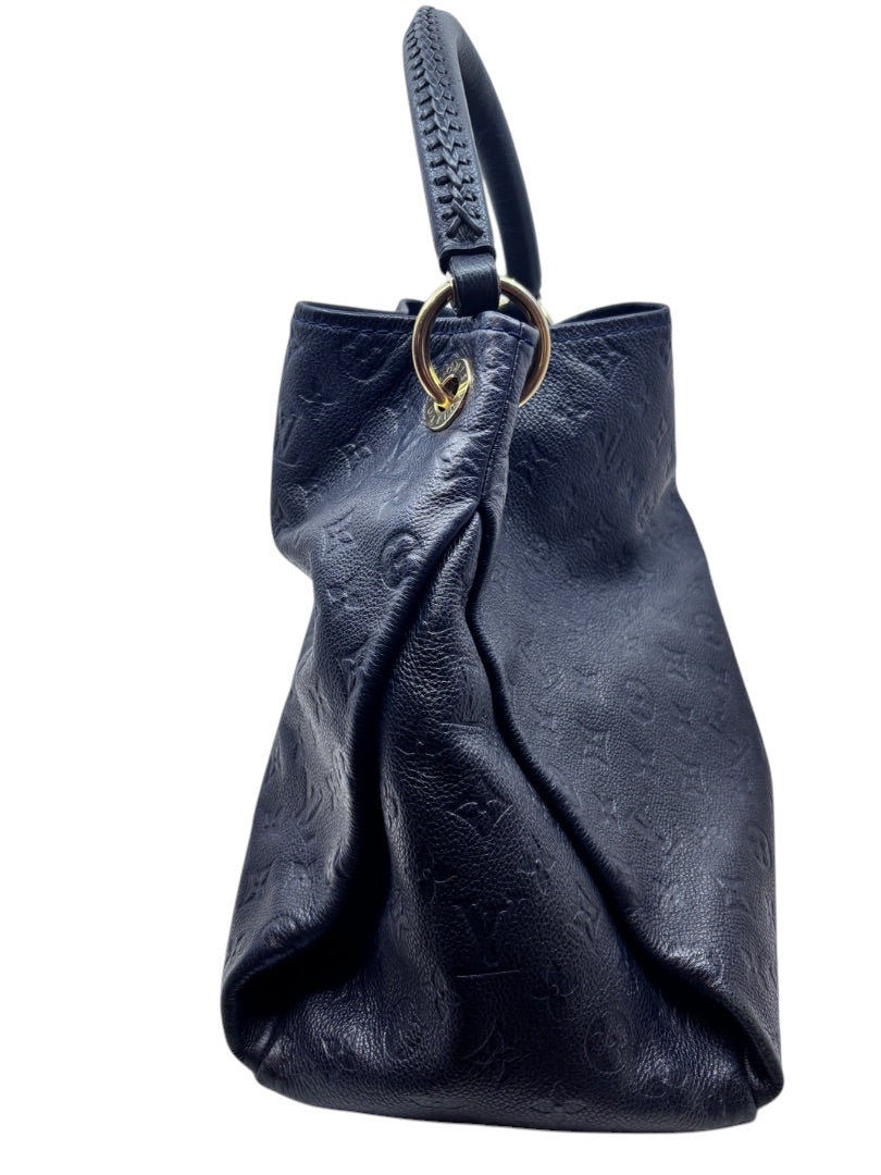 Posh Purse Co Louis Vuitton Artsy MM hobo bag in marine navy blue embossed Monogram Empreinte leather, side view