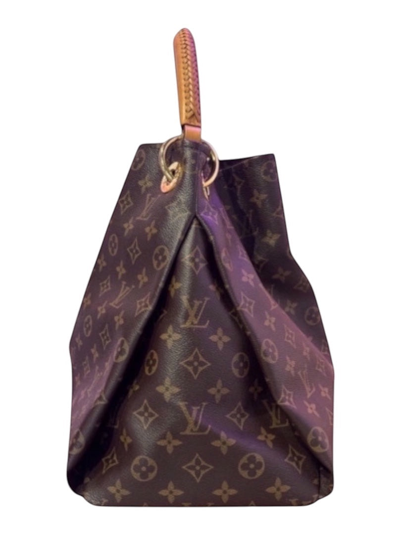 Posh Purse Co Louis Vuitton Artsy MM monogram canvas hobo bag with braided leather handle and gold-tone hardware.