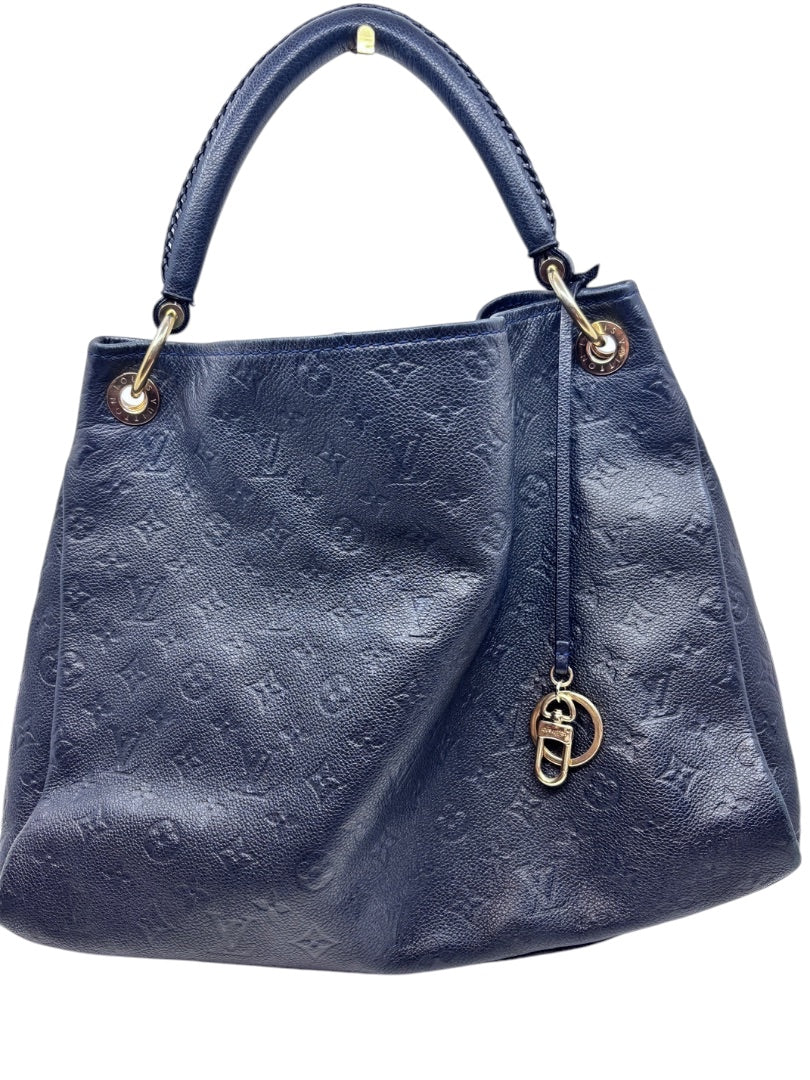 Posh Purse Co Louis Vuitton Artsy MM hobo bag in navy blue embossed Monogram Empreinte leather with gold hardware.