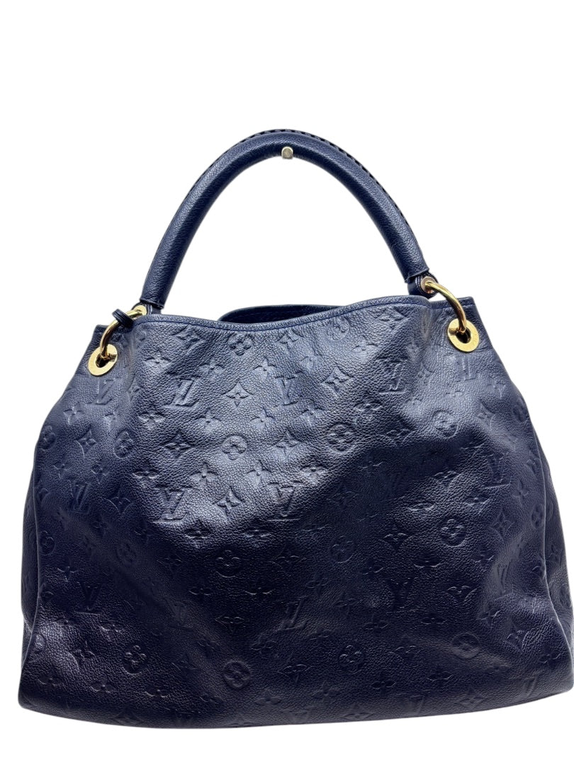 Posh Purse Co Louis Vuitton Artsy MM hobo bag in navy blue embossed Monogram Empreinte leather with gold hardware.