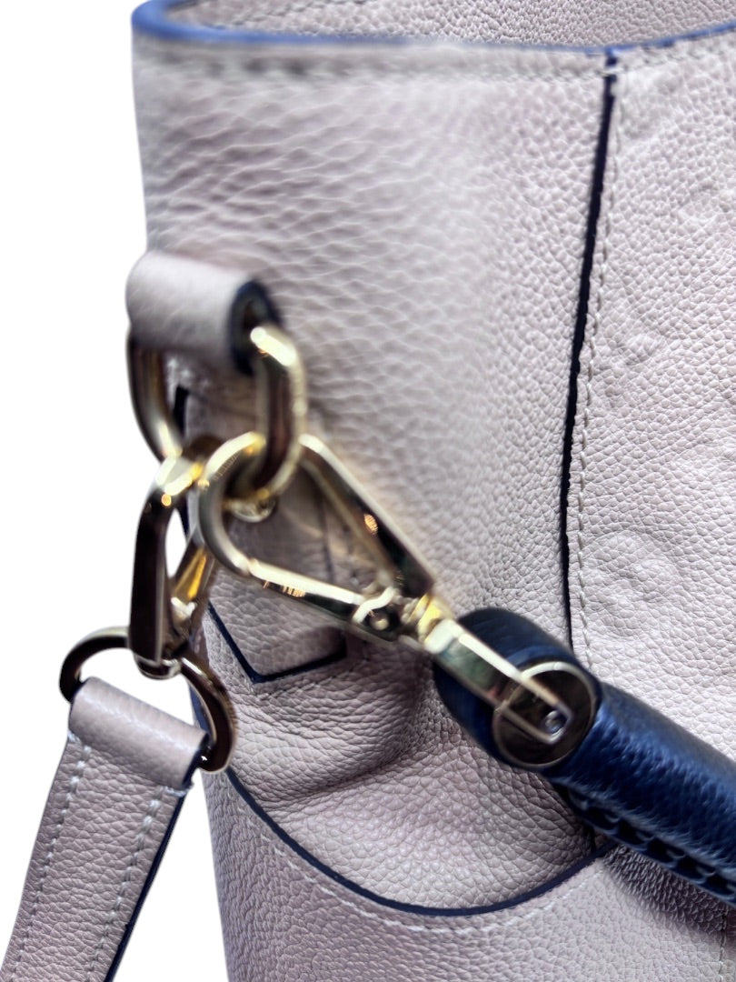 Posh Purse Co tan Louis Vuitton Empreinte Bagatelle hobo bag featuring gold-tone hardware and embossed leather detail