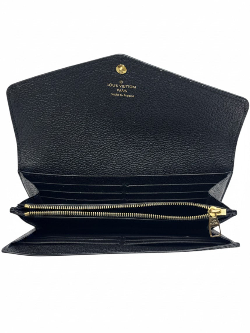Posh Purse Co Louis Vuitton black Empreinte leather Sarah wallet interior with gold hardware and card slots