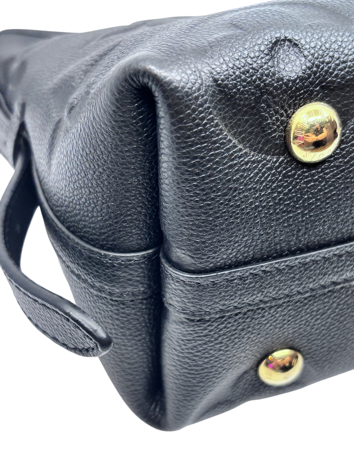 Posh Purse Co Louis Vuitton CarryAll PM black leather handbag base with gold hardware feet