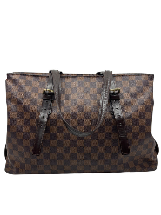 Posh Purse Co. Louis Vuitton Chelsea tote in Damier Ebene coated canvas with brown leather straps and gold hardware.