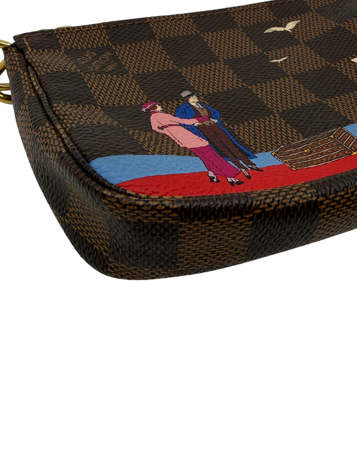 Posh Purse Co Louis Vuitton 2016 Christmas Animation Mini Pochette in Ebene Damier canvas with holiday illustration