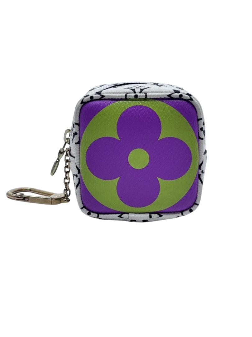 Posh Purse Co Louis Vuitton 2019 Monogram Giant cube coin purse in white with purple and green flower motif