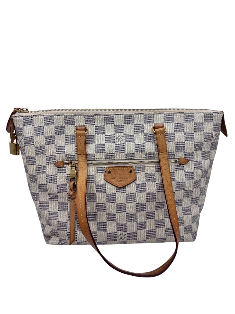 Posh Purse Co Louis Vuitton Lena tote in blue and white Damier Azur coated canvas with Vachetta leather trim