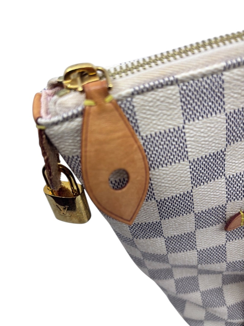 Posh Purse Co Louis Vuitton Damier Azur Lena tote featuring signature blue and white canvas with gold padlock detail