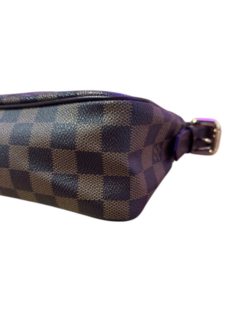 Posh Purse Co. Louis Vuitton Damier Ebene canvas handbag with chocolate brown leather trim and gold-tone hardware.