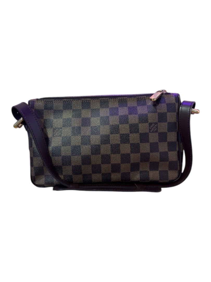 Posh Purse Co. Louis Vuitton Sistina Damier Ebene canvas handbag with chocolate brown leather trim and gold hardware.