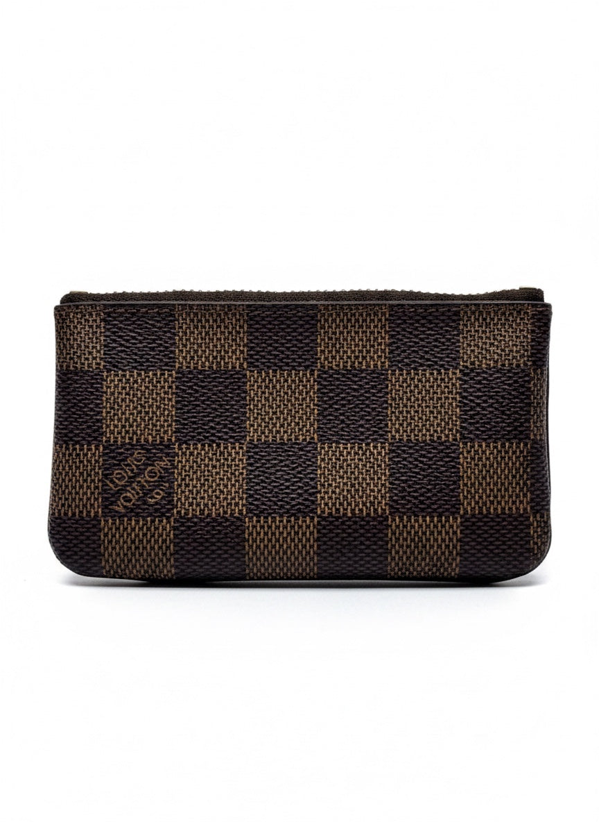Posh Purse Co Louis Vuitton Damier Ebene key pouch in brown checkerboard coated canvas with zip closure