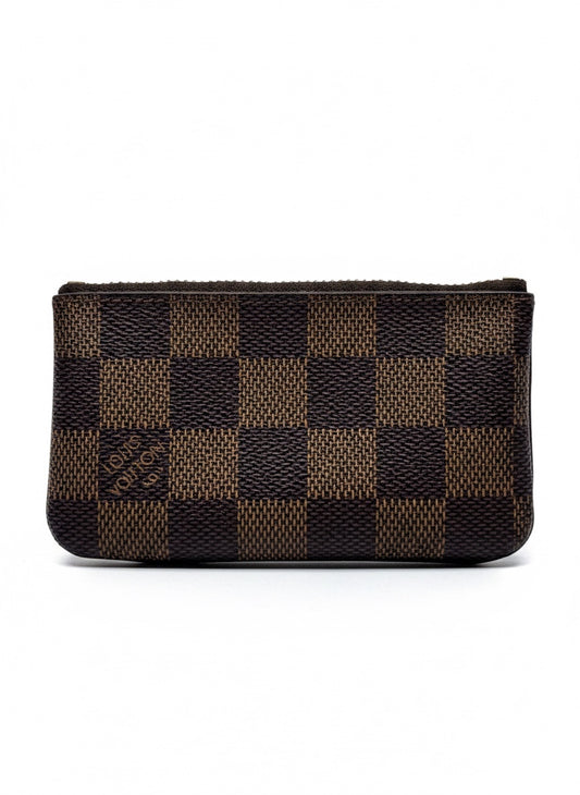 Posh Purse Co Louis Vuitton Damier Ebene key pouch in brown checkerboard coated canvas with zip closure