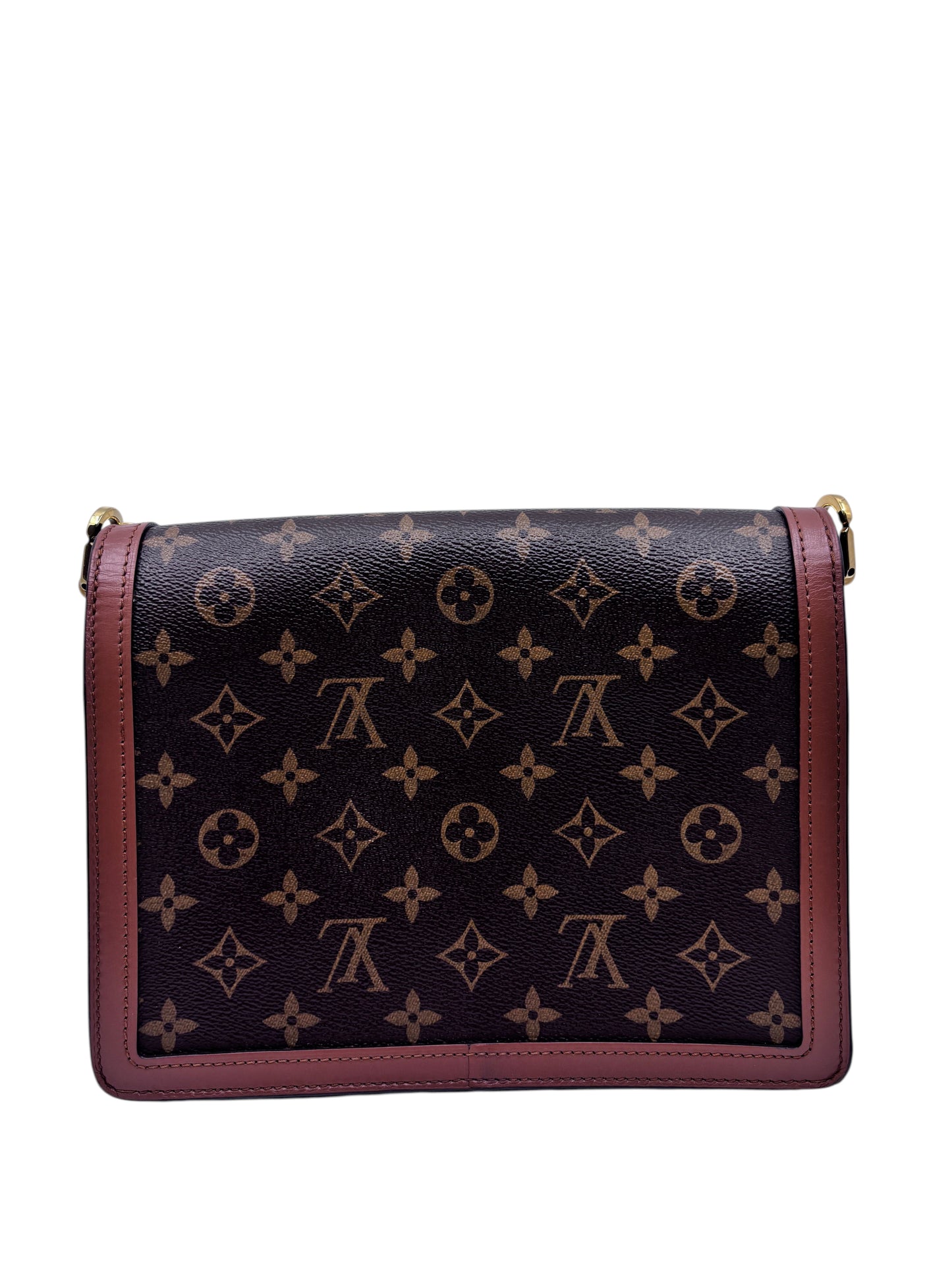 Posh Purse Co. Louis Vuitton Dauphine MM handbag in classic Monogram coated canvas with brown leather trim.