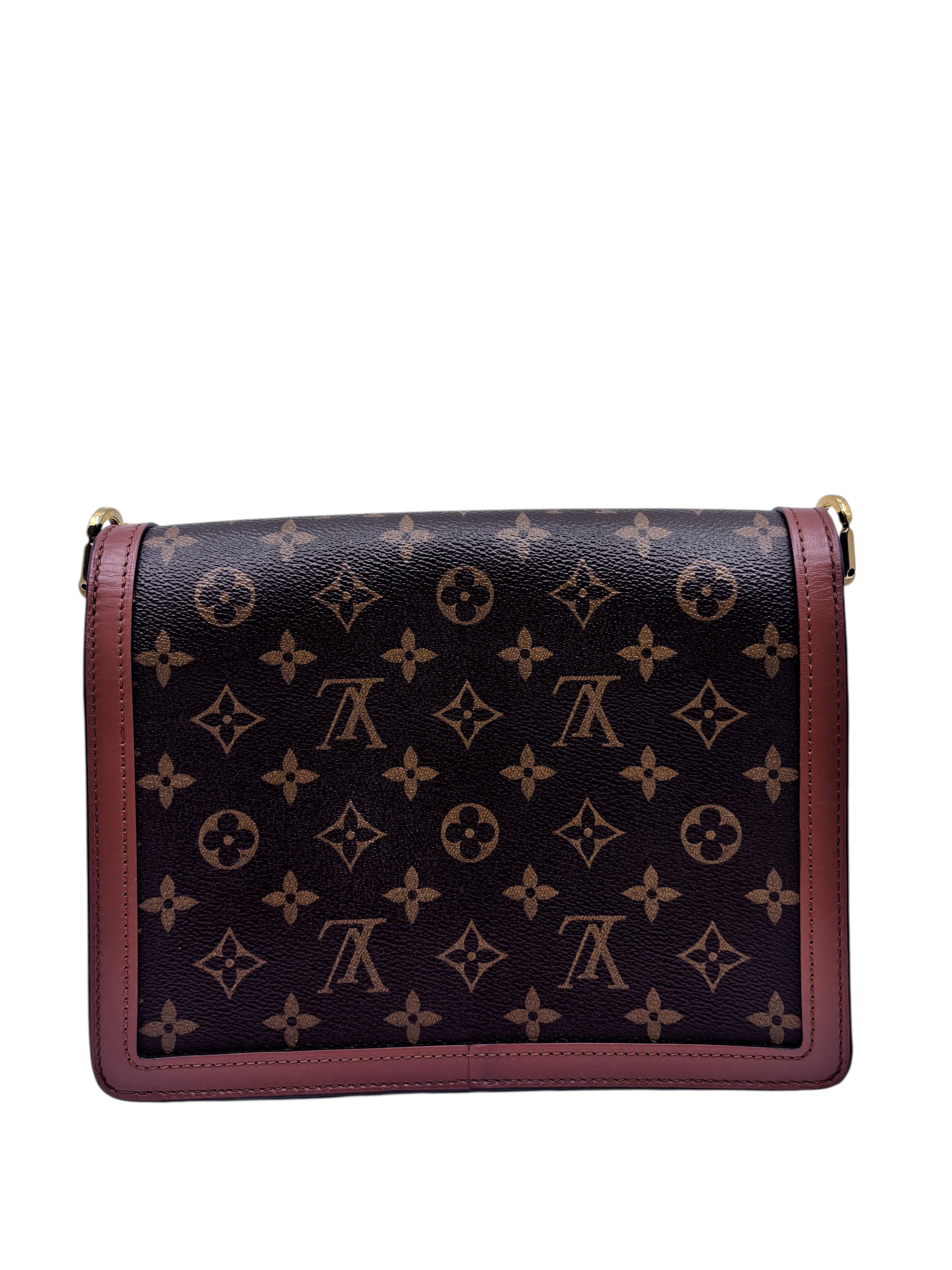 Posh Purse Co. Louis Vuitton Dauphine MM handbag in classic Monogram coated canvas with brown leather trim.