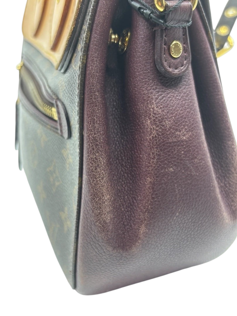 Posh Purse Co. Louis Vuitton Eden MM bag featuring brown monogram canvas, burgundy leather side panels, and gold hardware