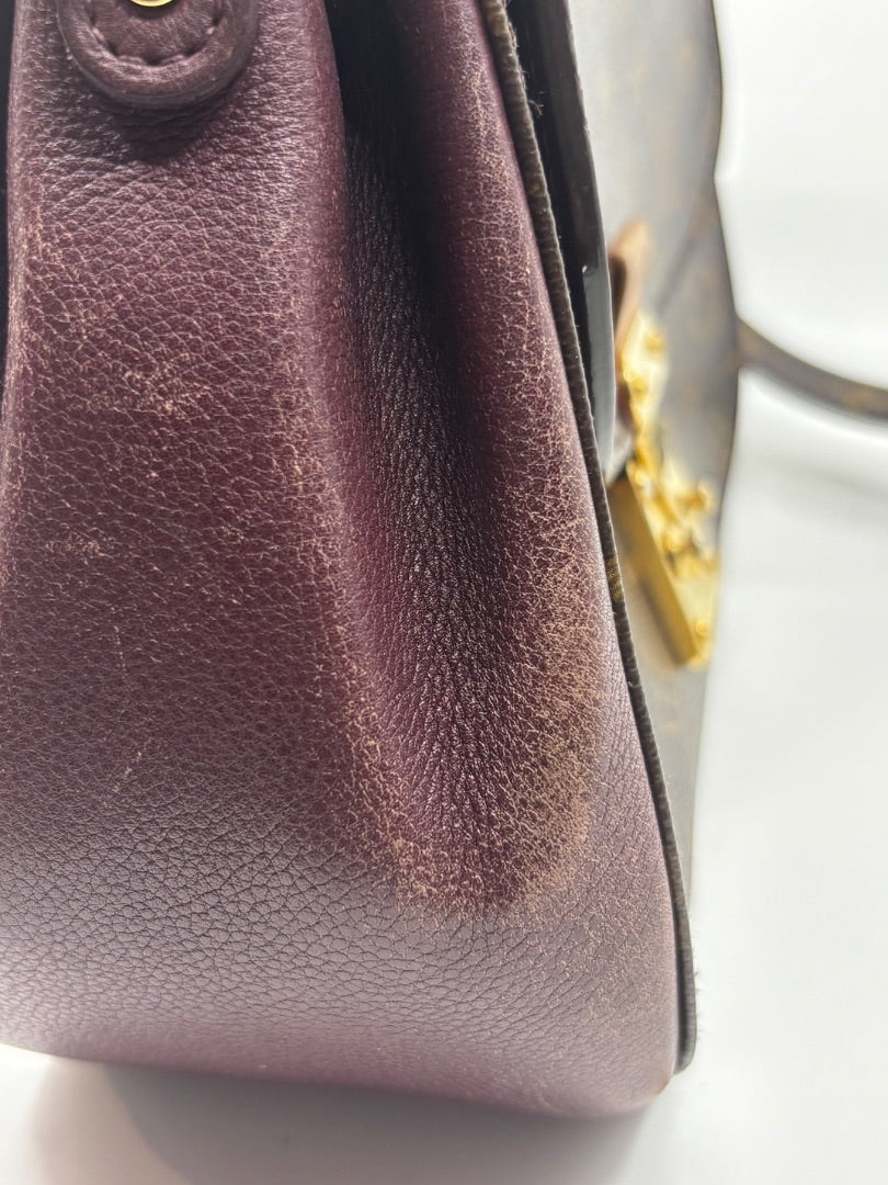 Posh Purse Co. Louis Vuitton Eden MM bag side view showing textured purple leather panel and gold-tone hardware.