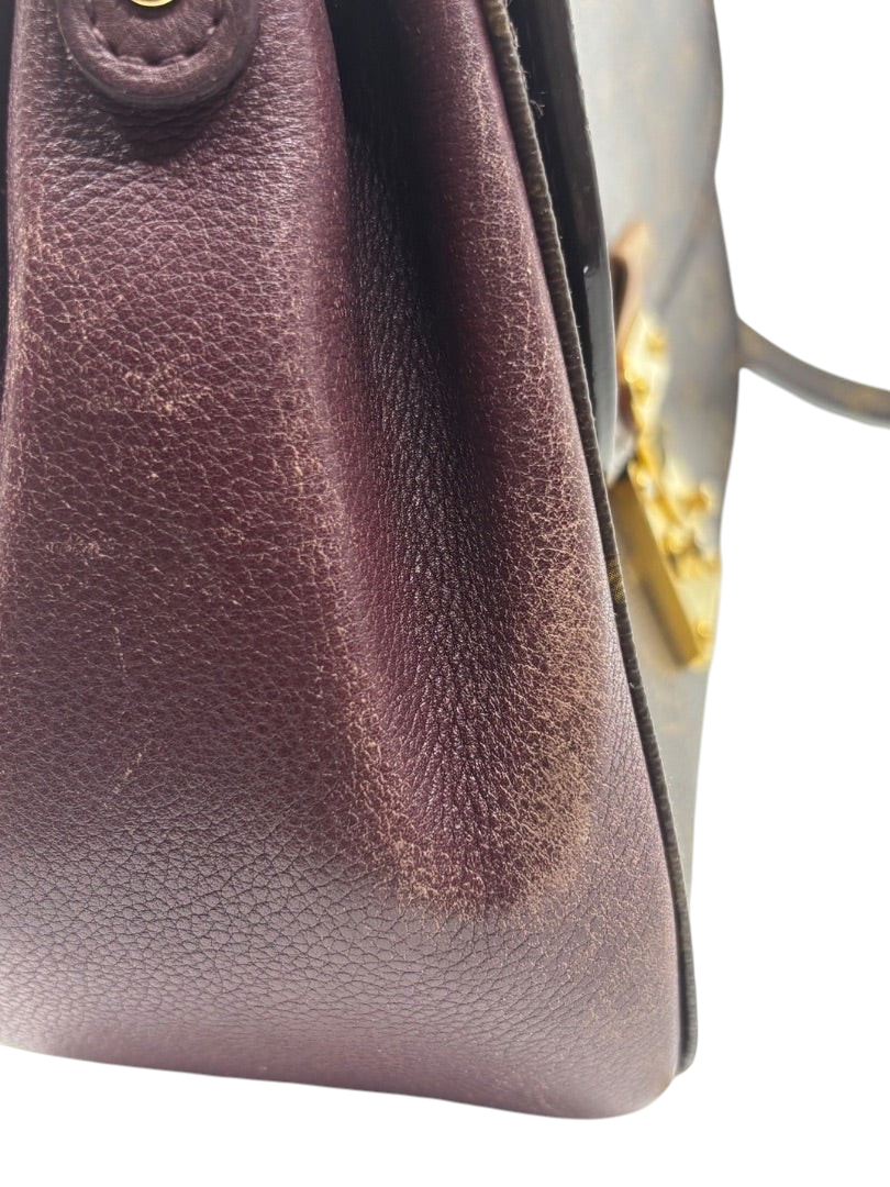 Posh Purse Co. Louis Vuitton Eden MM bag side view showing textured purple leather panel and gold-tone hardware.