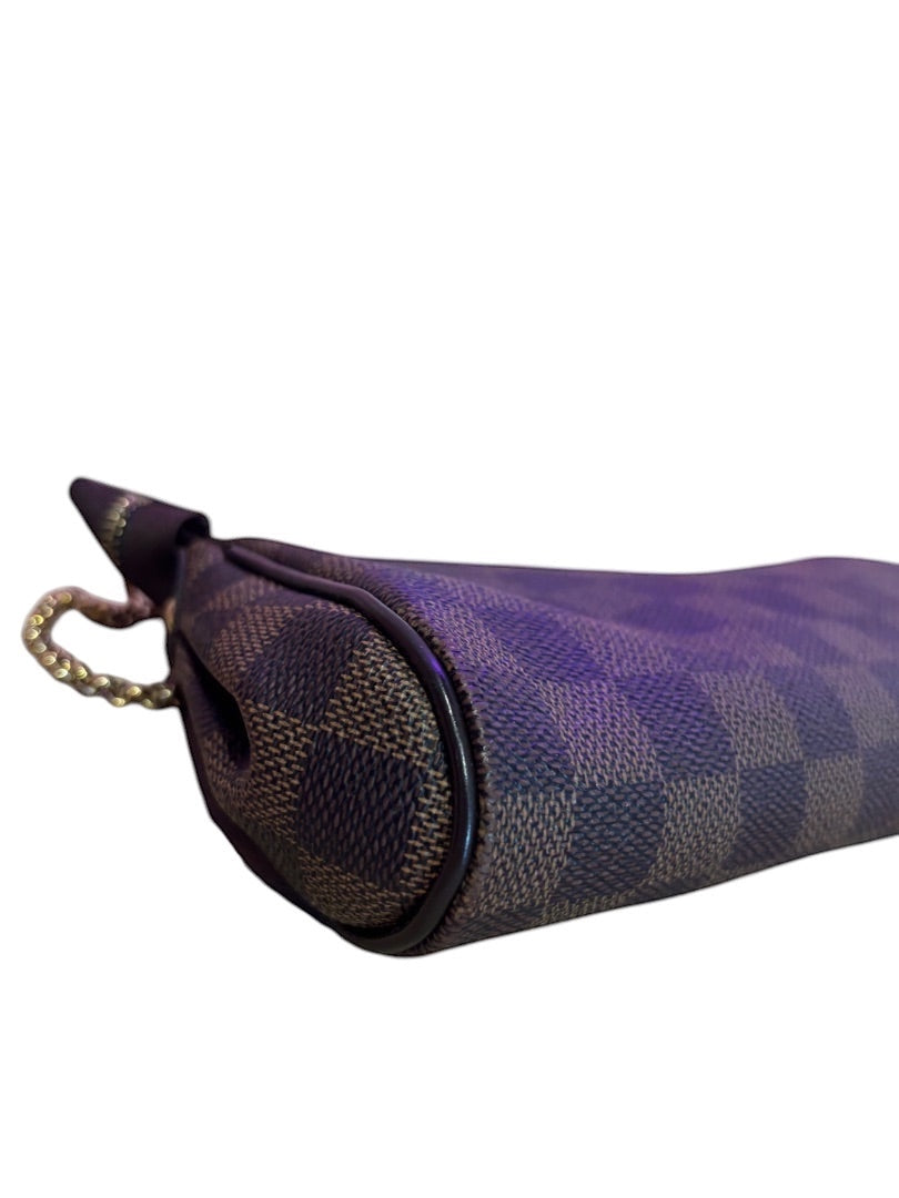 Posh Purse Co. Louis Vuitton Eva Clutch in Damier Ebene coated canvas with leather trim and gold-tone hardware.