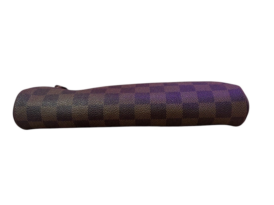 Posh Purse Co. Louis Vuitton Eva Clutch in Damier Ebene coated canvas with leather trim and gold-tone hardware.