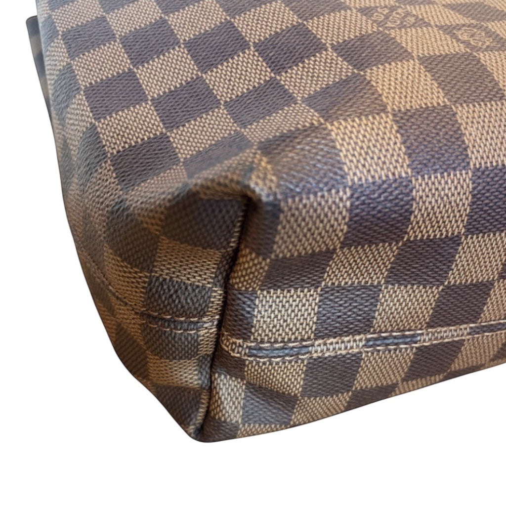 Posh Purse Co Louis Vuitton Graceful MM Damier Ebene canvas tote with chocolate brown leather trim and gold-tone hardware.