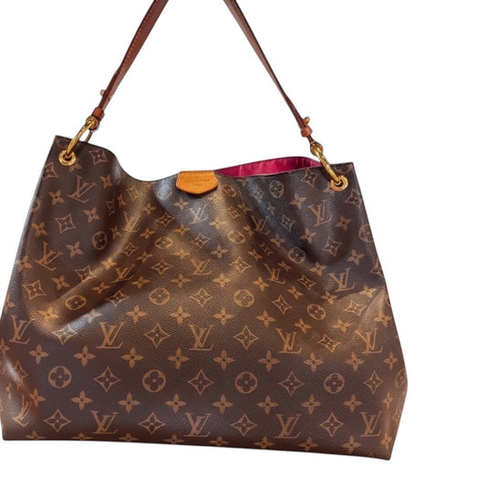 Posh Purse Co Louis Vuitton Graceful MM Monogram Canvas shoulder bag with Pivoine pink interior and gold-tone hardware.