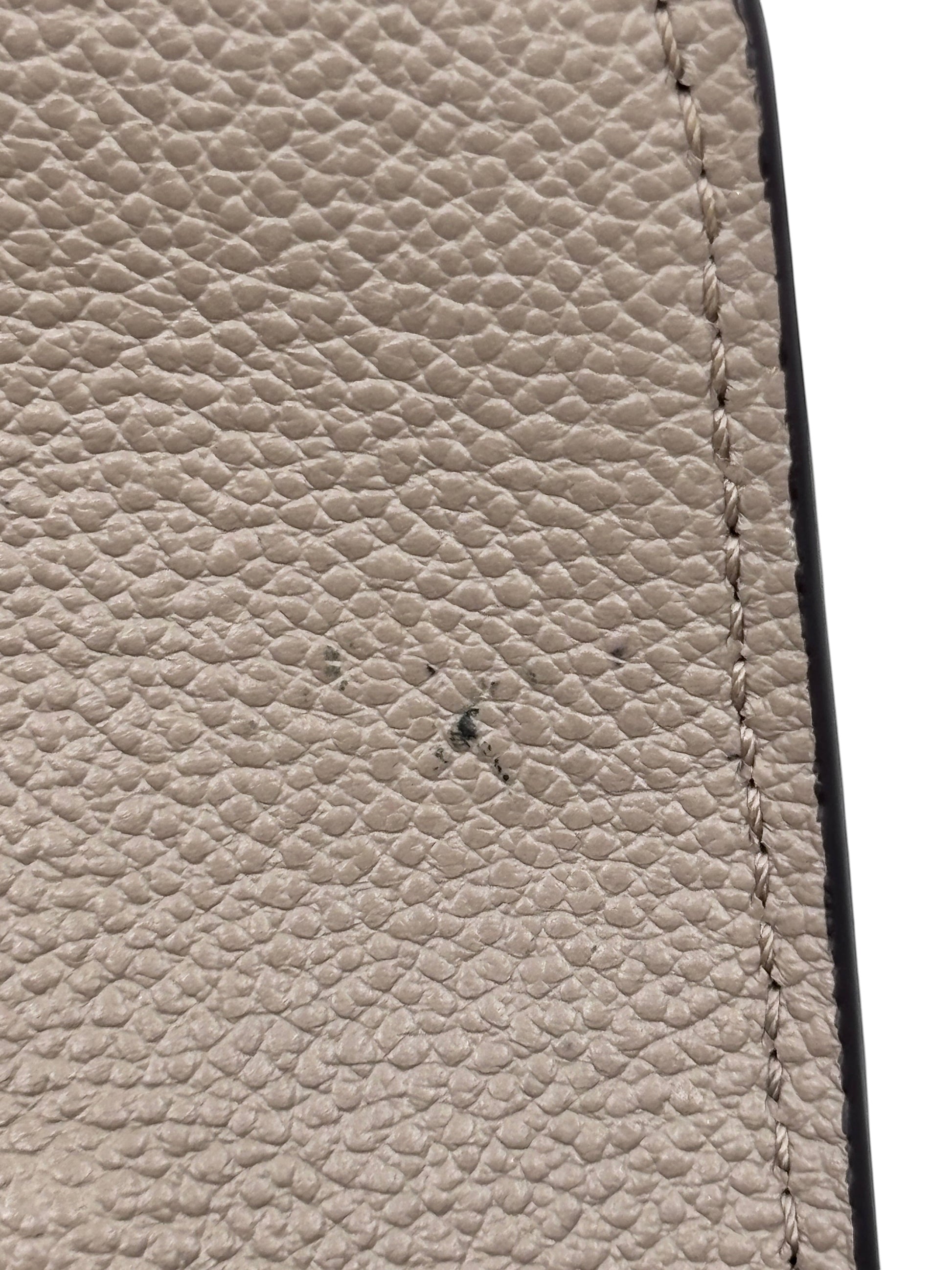 Posh Purse Co preloved Louis Vuitton Pochette Metis in turtledove beige embossed leather showing surface wear
