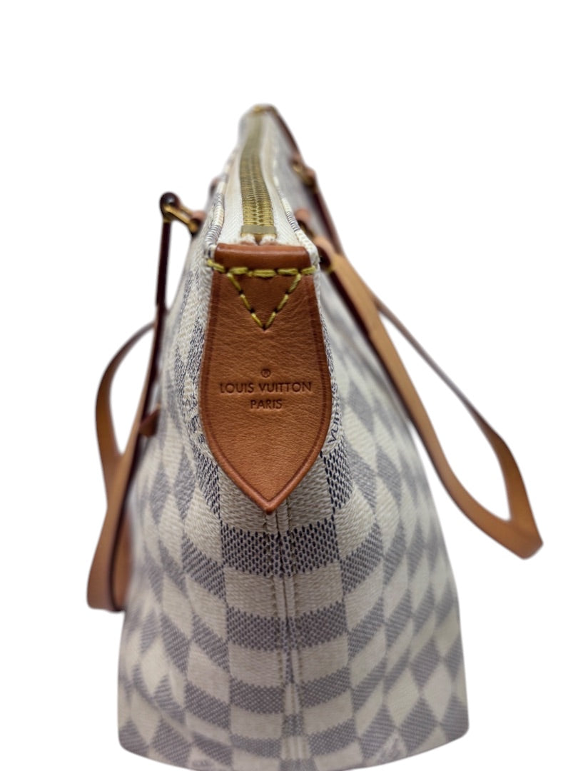 Posh Purse Co Louis Vuitton Lena tote in Damier Azur canvas with Vachetta leather trim and gold-tone zipper detail