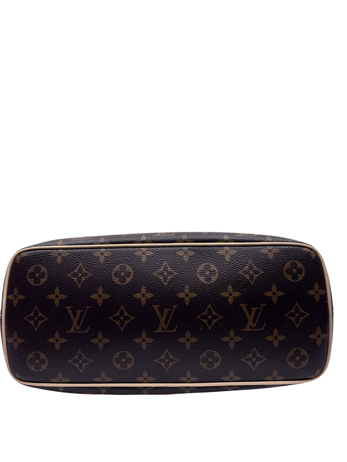 Posh Purse Co Louis Vuitton Monogram Lockit bag base view showing iconic brown coated canvas and leather trim.