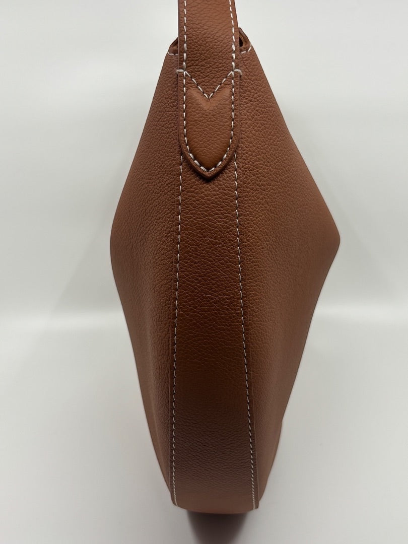 Posh Purse Co. Louis Vuitton Lowkey Cookie bag in brown pebbled leather with white contrast stitching.