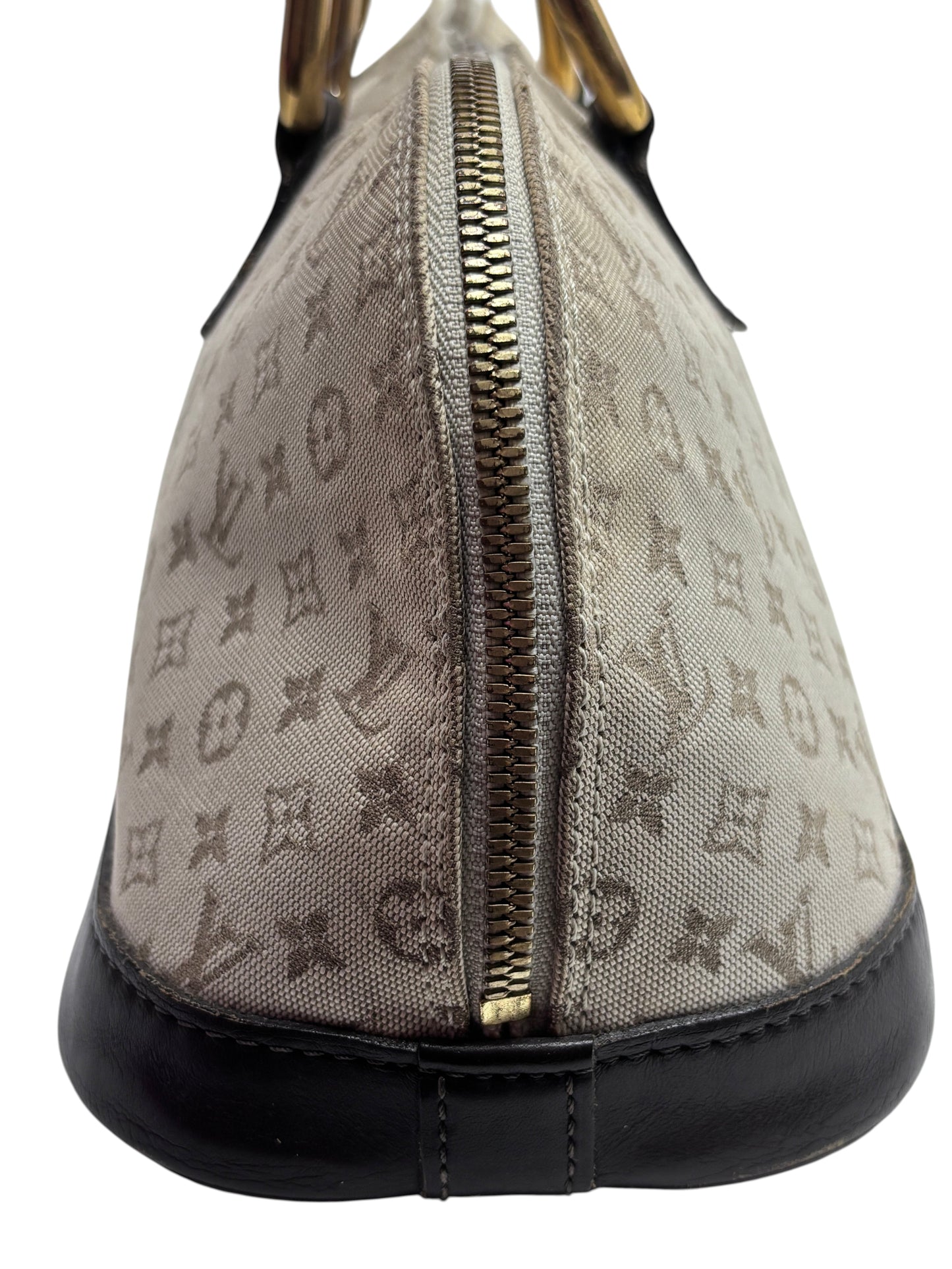 Posh Purse Co preloved Louis Vuitton Long Mini Lin bag in beige monogram canvas with dark leather trim and gold zipper