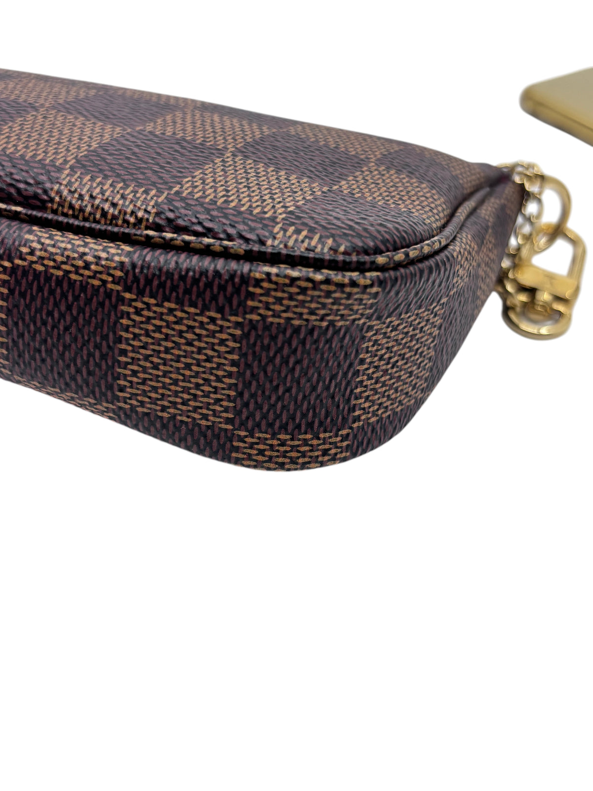 Posh Purse Co Louis Vuitton Mini Pochette in brown Damier Ebene checkered canvas with gold-tone hardware detail