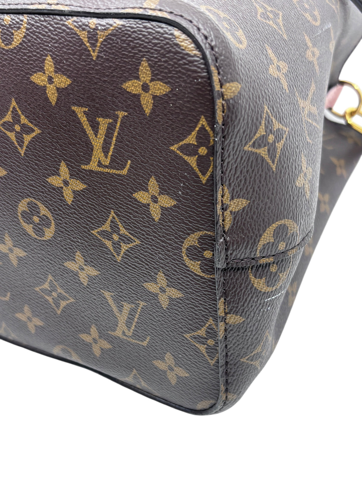 Posh Purse Co Louis Vuitton Monogram coated canvas bucket bag detail showing signature brown pattern and gold hardware