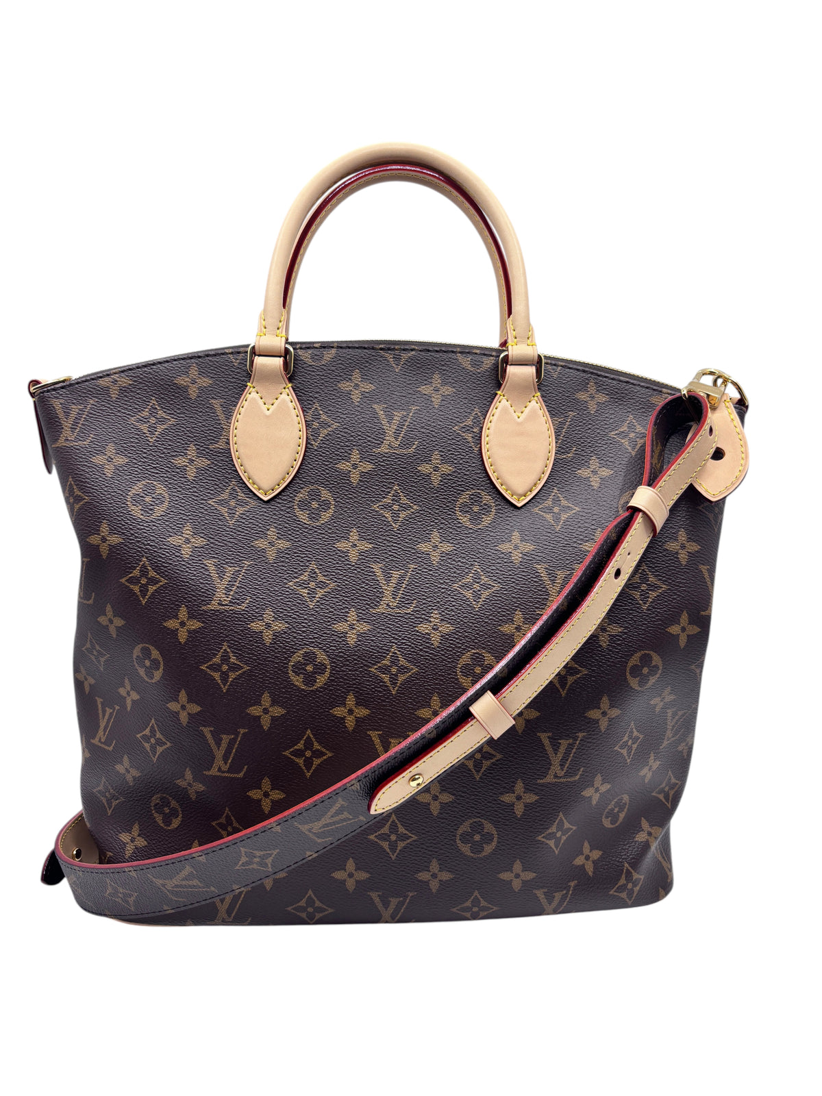 Posh Purse Co. Louis Vuitton Monogram Lockit bag in brown coated canvas with natural leather trim and shoulder strap.