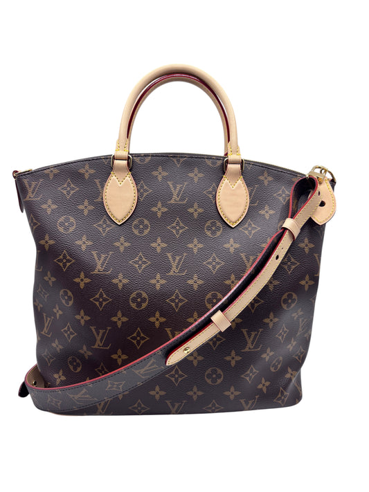 Posh Purse Co. Louis Vuitton Monogram Lockit bag in brown coated canvas with natural leather trim and shoulder strap.