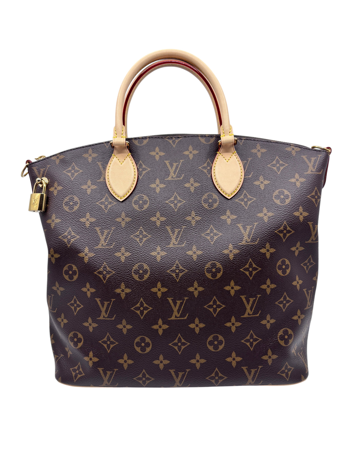 Posh Purse Co Louis Vuitton Monogram Lockit bag in brown coated canvas with natural leather handles and gold padlock
