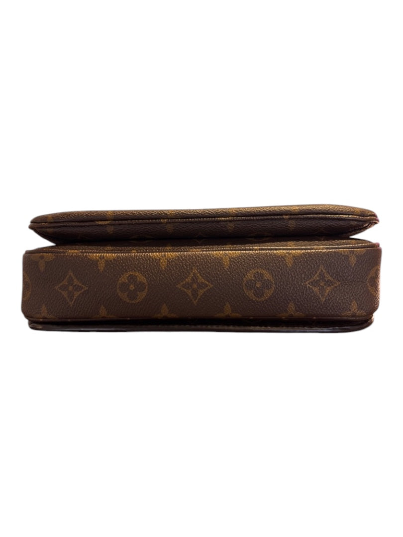 Posh Purse Co Louis Vuitton Monogram Pochette Metis satchel bag in brown canvas with gold-tone hardware.