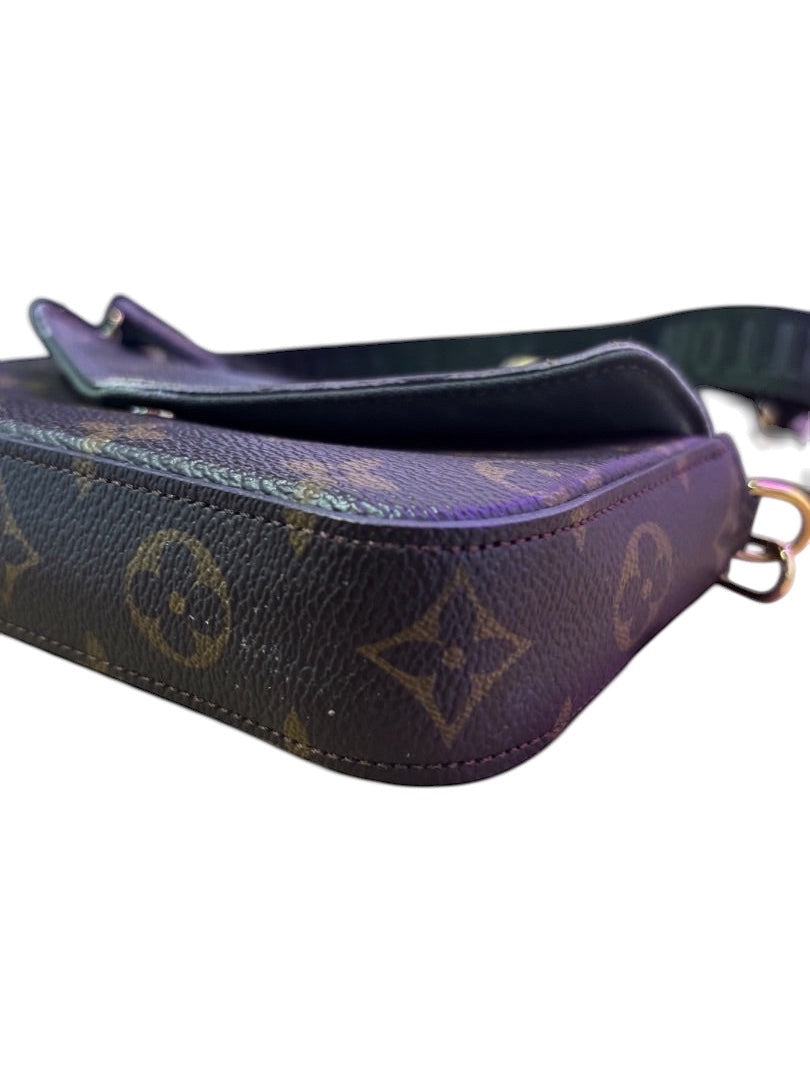 Posh Purse Co. Louis Vuitton monogram canvas strap and go with detachable coin pouch.