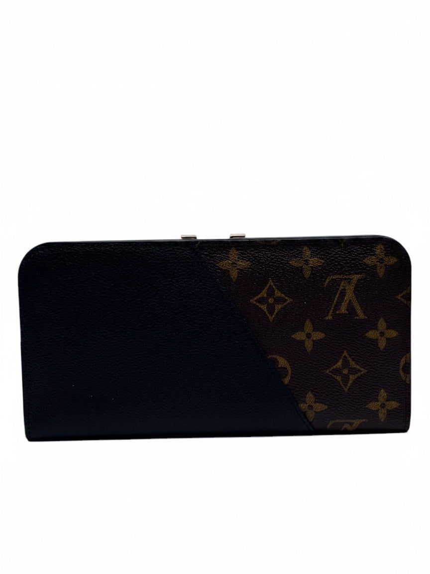 Posh Purse Co. preloved Louis Vuitton large wallet featuring black leather and iconic brown monogram canvas
