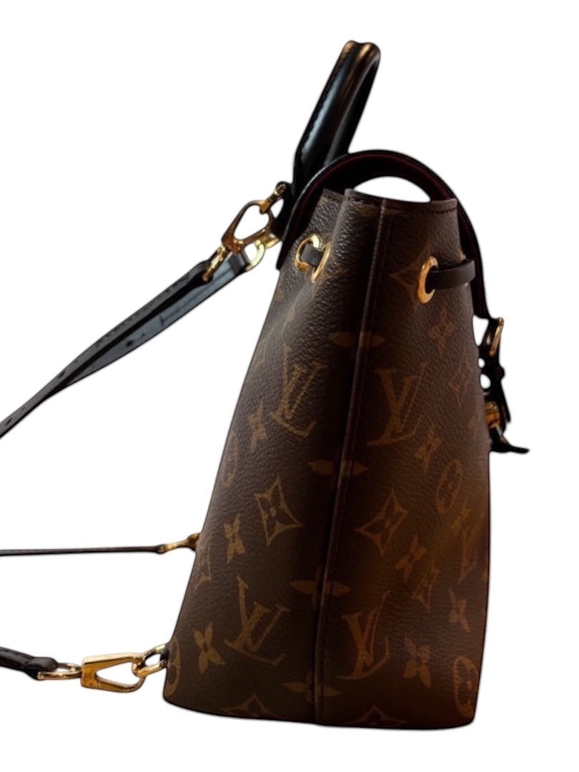 Posh Purse Co Louis Vuitton Montsouris BB backpack in Monogram coated canvas with leather trim and gold hardware.