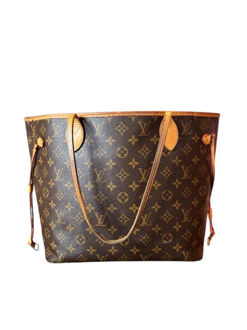 Posh Purse Co Louis Vuitton Neverfull MM Monogram tote with red interior and leather trim. Includes matching pouch.