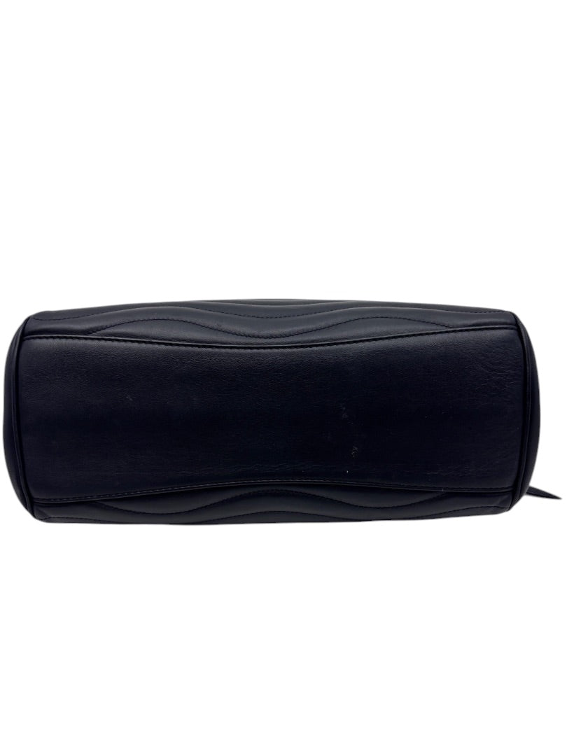 Posh Purse Co black quilted leather Louis Vuitton New Wave Chain Bag base view showing wave stitching detail