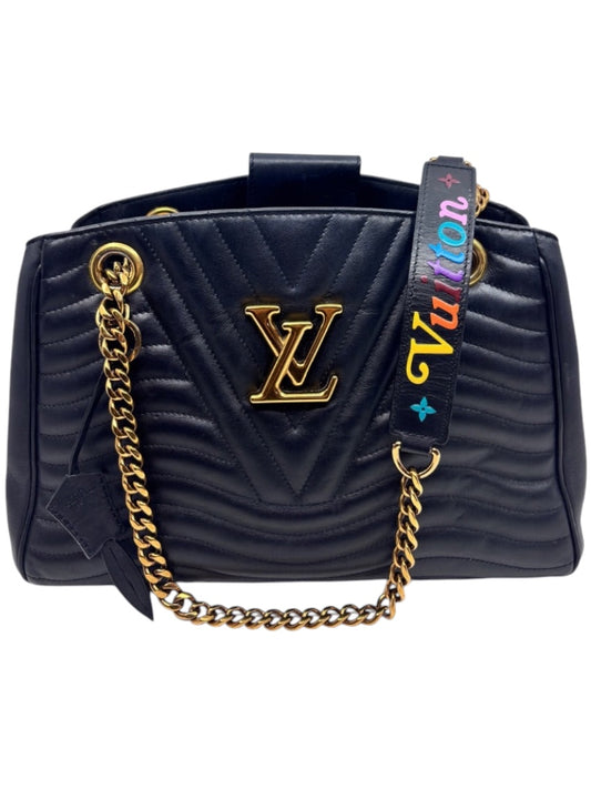 Posh Purse Co black quilted leather Louis Vuitton New Wave chain bag with gold hardware and colorful logo strap