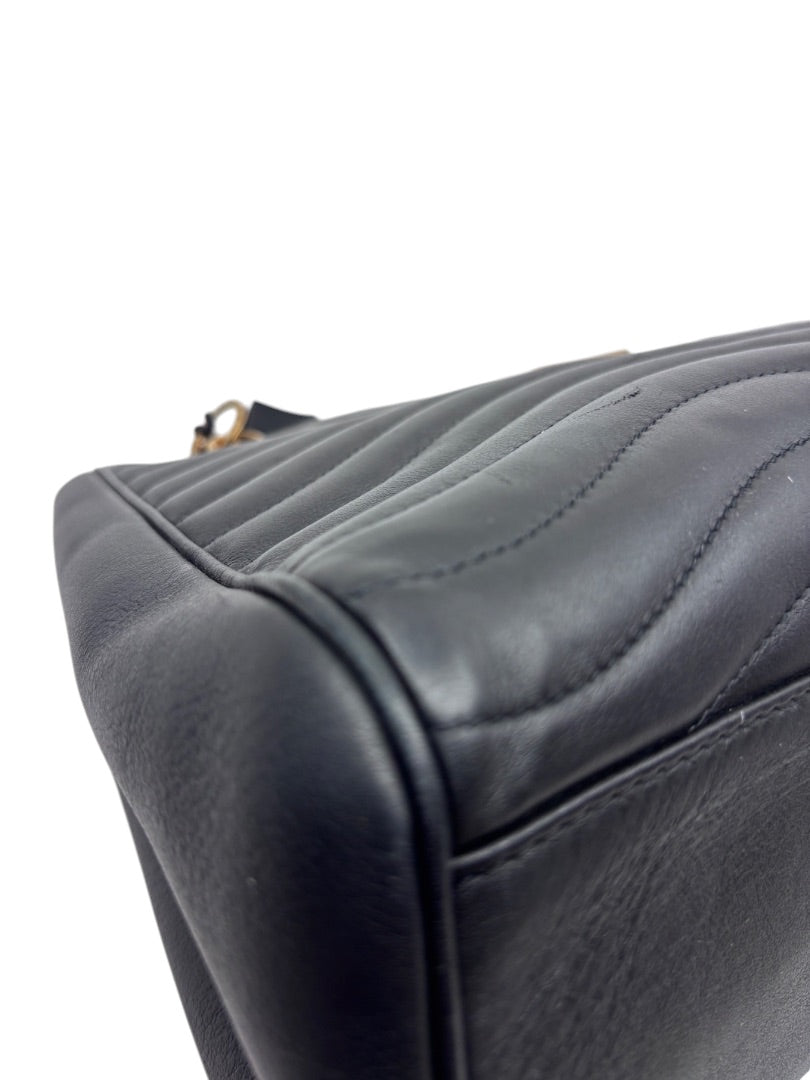 Posh Purse Co black quilted leather Louis Vuitton New Wave chain bag side view showing texture and stitching