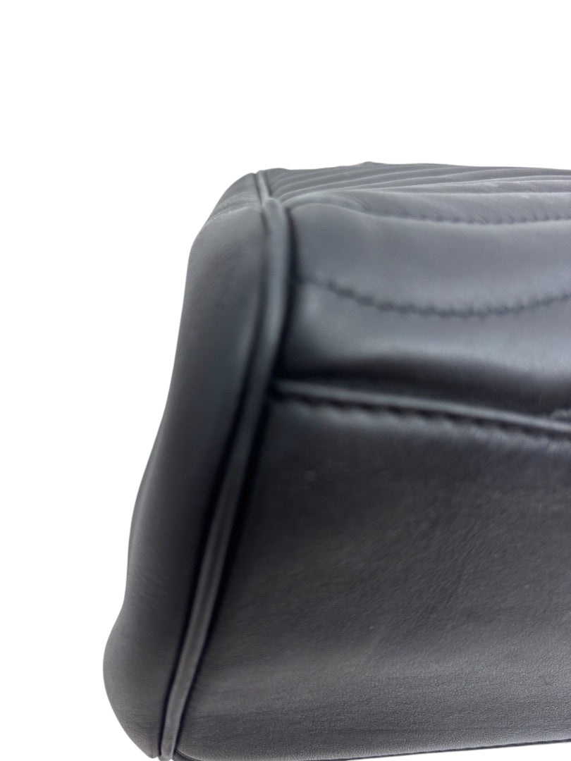 Posh Purse Co black quilted leather side view of a Louis Vuitton New Wave Chain Bag showing smooth leather detailing