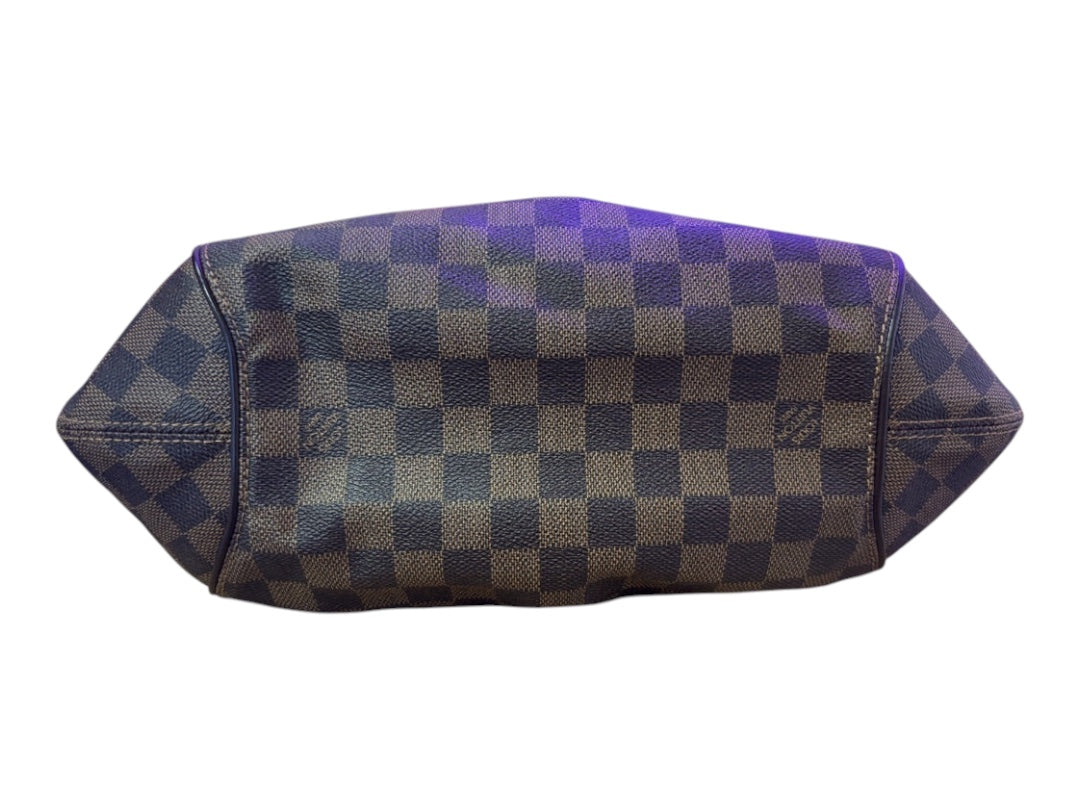 Posh Purse Co. Louis Vuitton Sistina Damier Ebene canvas handbag with brown checkerboard pattern and leather trim.